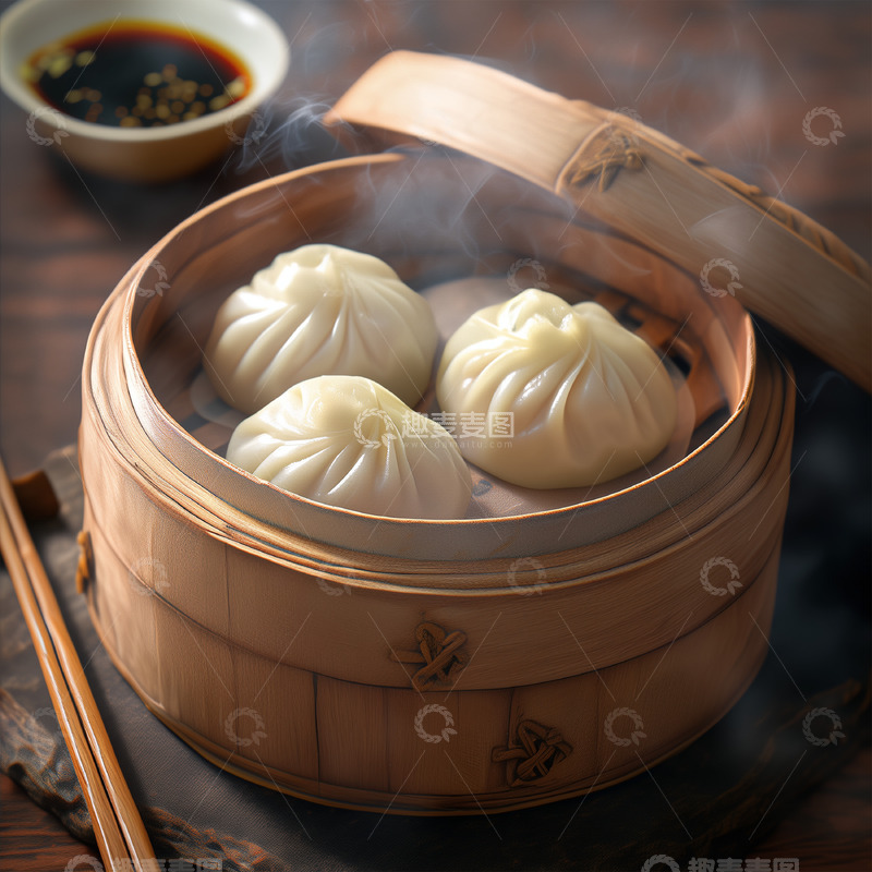 高清大图下载【趣麦麦图】小笼包包子灌汤包美食摄影图1