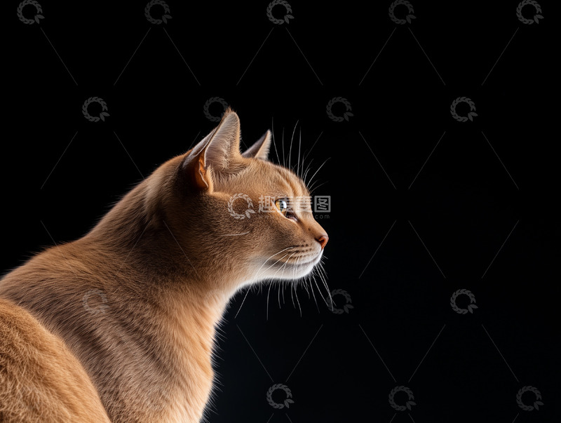 高清大图下载【趣麦麦图】黑色背景黄色猫侧视角度摄影