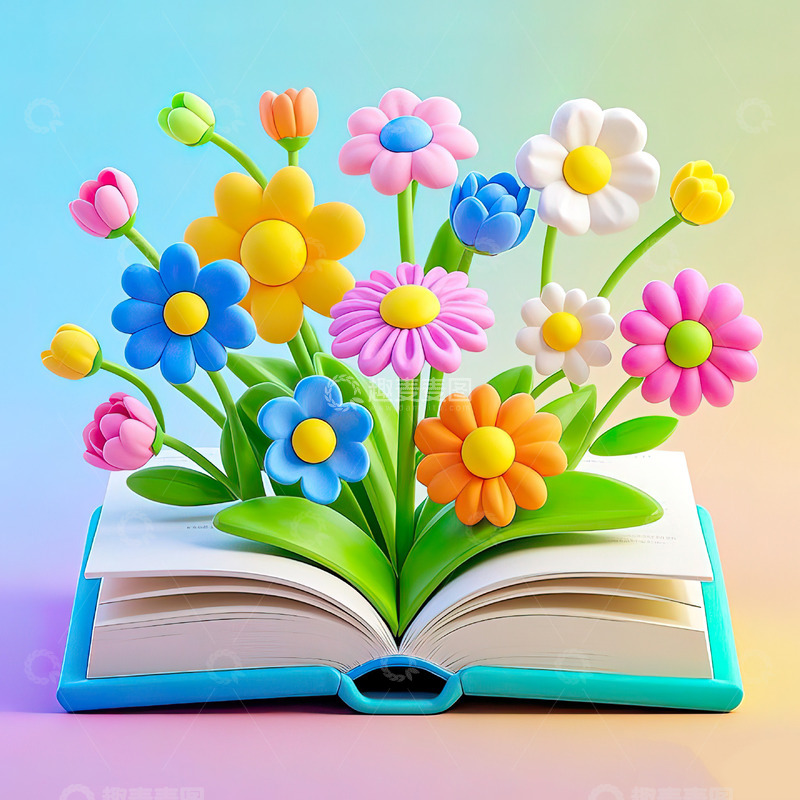 摊开的书籍上开出鲜花读书日素材3