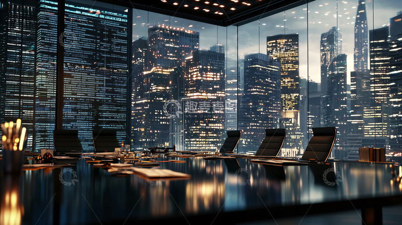 高清大图下载【趣麦麦图】夜景都市高层会议室