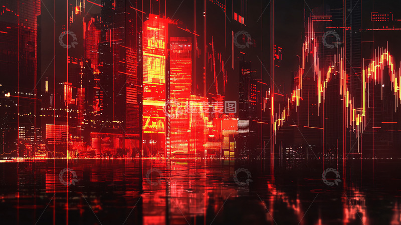 高清大图下载【趣麦麦图】红色都市夜景金融图表