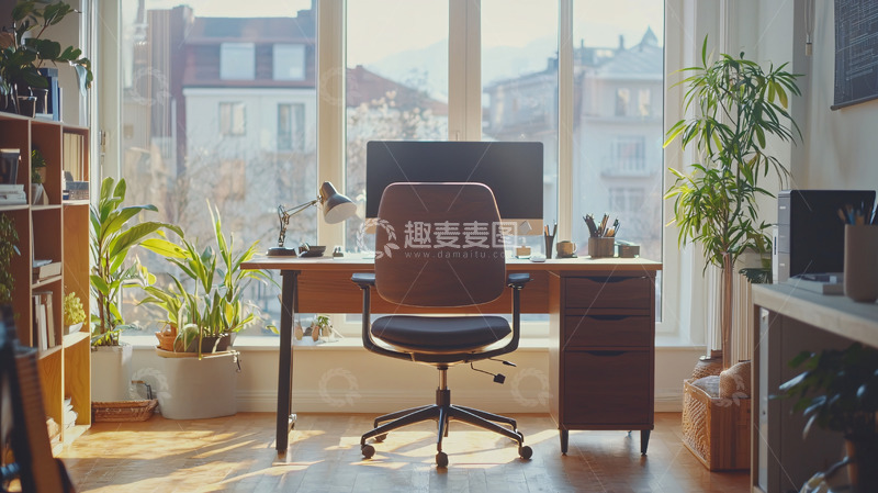 高清大图下载【趣麦麦图】阳光洒进的明亮舒适办公空间