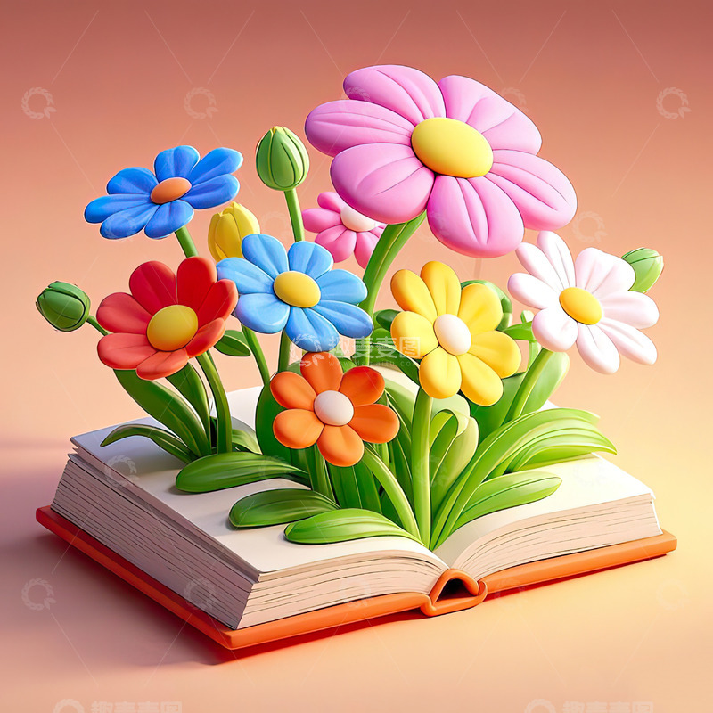 摊开的书籍上开出鲜花读书日素材11