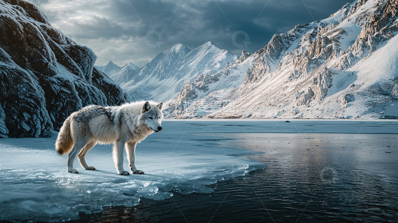 高清大图下载【趣麦麦图】冰雪山脉孤狼