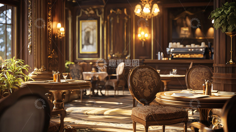 高清大图下载【趣麦麦图】复古欧式咖啡馆室内场景