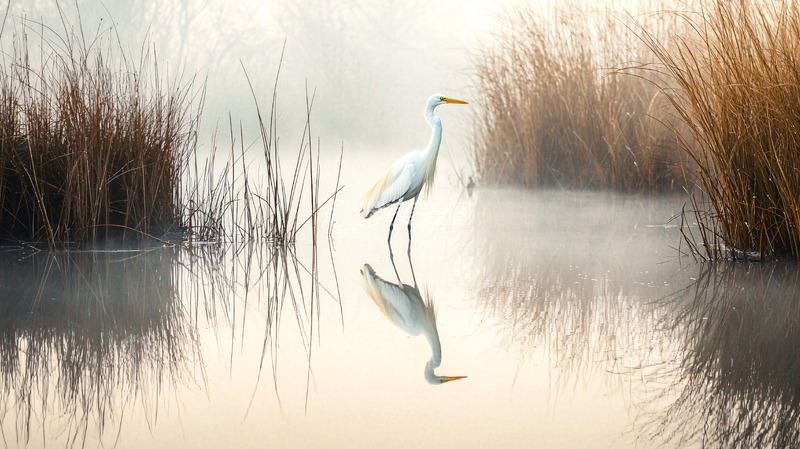 高清大图下载【趣麦麦图】雾中白鹭高清图片