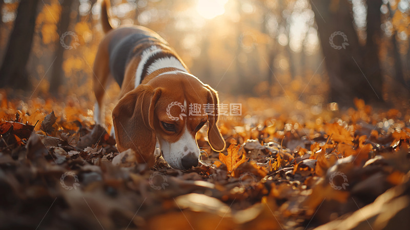 高清大图下载【趣麦麦图】秋日森林里的小猎兔犬