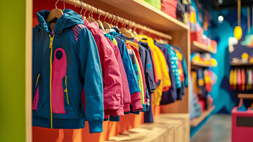 童装店货架上的彩色外套