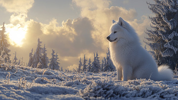 雪地里一只萨摩耶犬