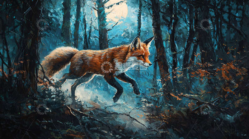 高清大图下载【趣麦麦图】月光下的红狐