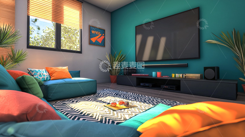 高清大图下载【趣麦麦图】现代简约客厅家庭影院