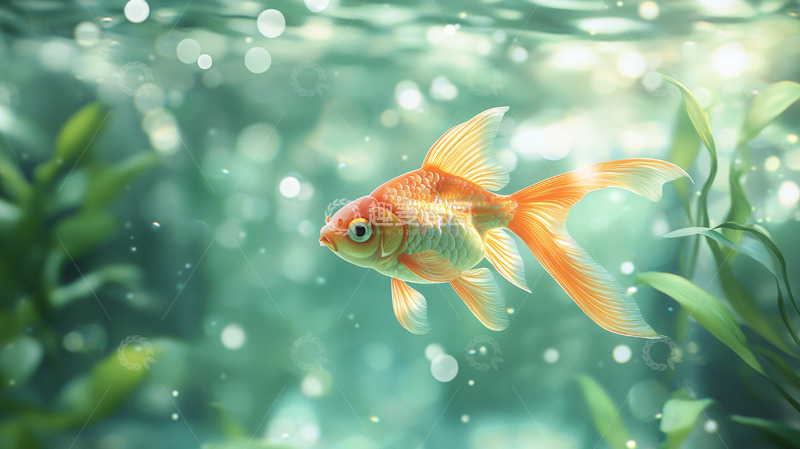 高清大图下载【趣麦麦图】金鱼在水族箱中游泳