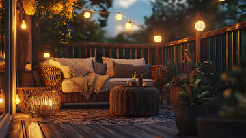 夜晚户外阳台温馨场景