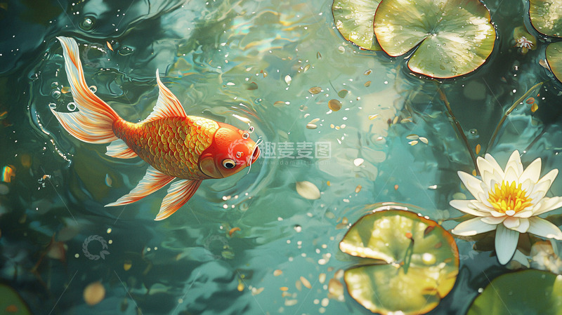高清大图下载【趣麦麦图】金鱼荷花池塘水面