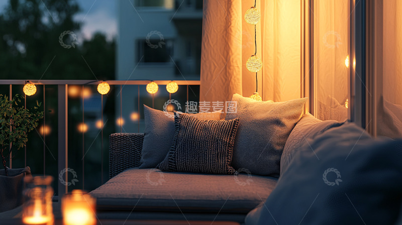 高清大图下载【趣麦麦图】夜晚阳台温馨氛围