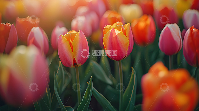高清大图下载【趣麦麦图】阳光下的郁金香花田