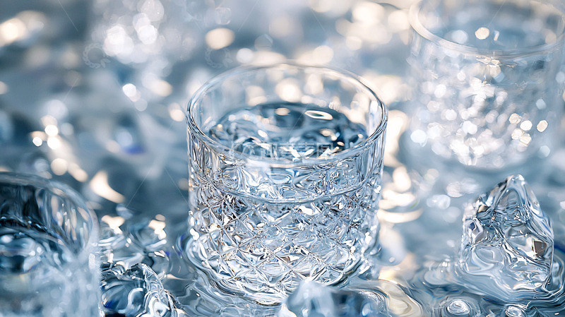 高清大图下载【趣麦麦图】冰块中晶莹剔透的玻璃杯水