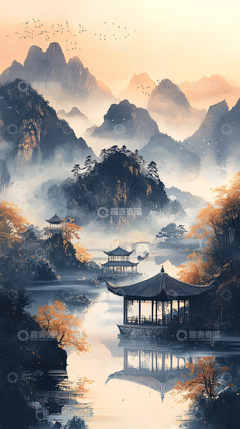 高清大图下载【趣麦麦图】水墨山水画卷般的意境