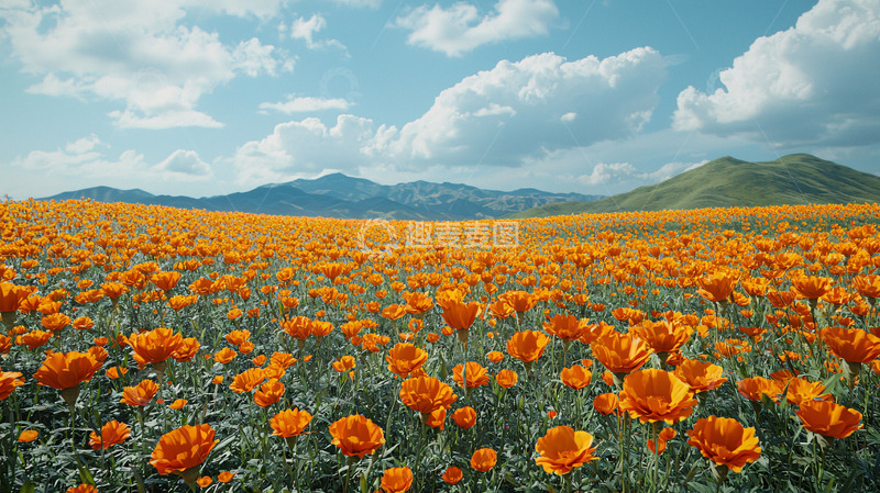 高清大图下载【趣麦麦图】橙色花海