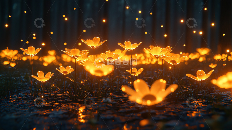 高清大图下载【趣麦麦图】黑暗森林发光花朵