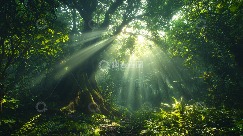高清大图下载【趣麦麦图】热带雨林阳光透过树叶
