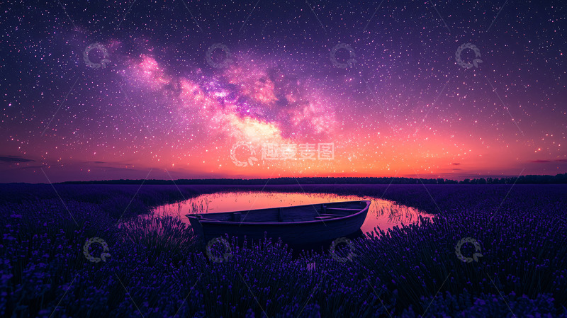 高清大图下载【趣麦麦图】星空下的独木舟