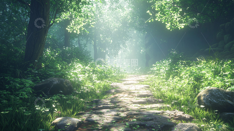 高清大图下载【趣麦麦图】阳光森林小路