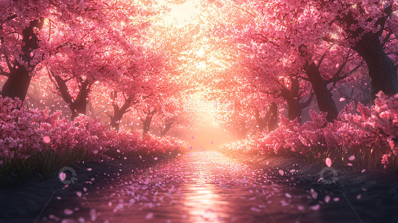 高清大图下载【趣麦麦图】粉色樱花树林小路