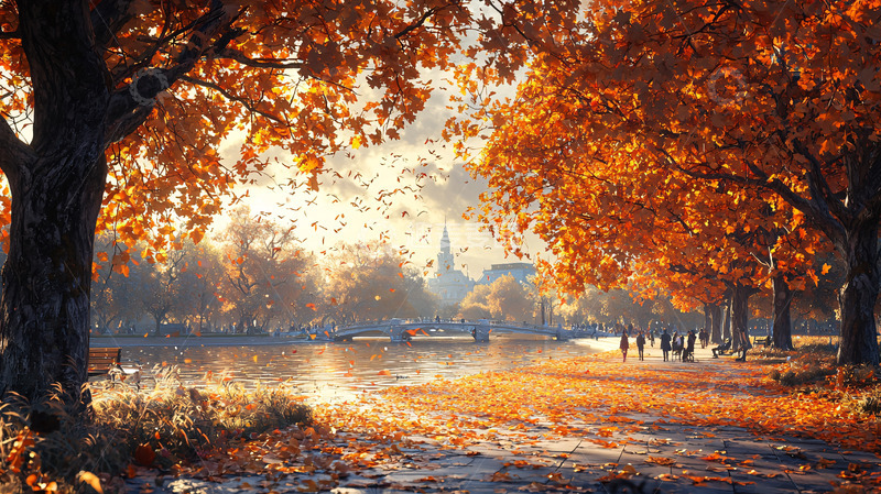 高清大图下载【趣麦麦图】秋日公园落叶景色