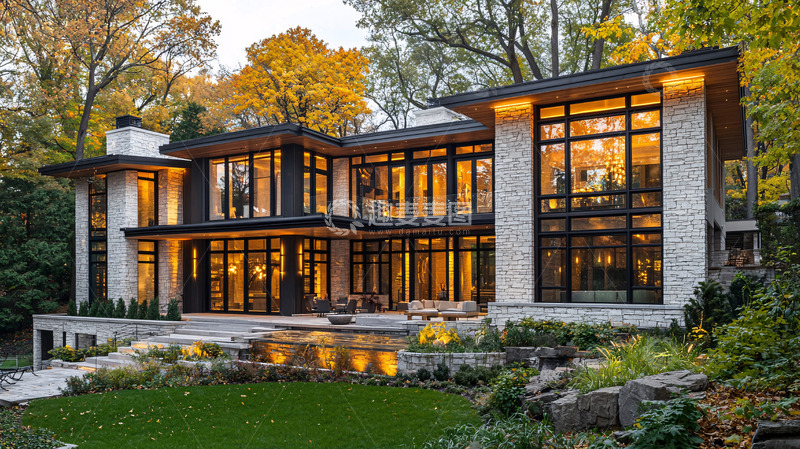 高清大图下载【趣麦麦图】现代风格别墅夜景