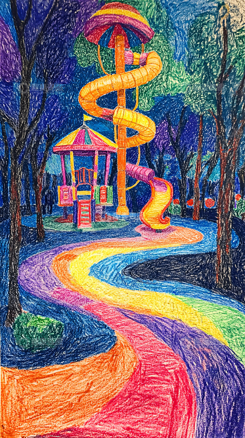 高清大图下载【趣麦麦图】夜色中的彩虹滑梯