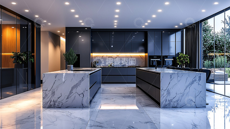 高清大图下载【趣麦麦图】现代简约灰色系大理石厨房
