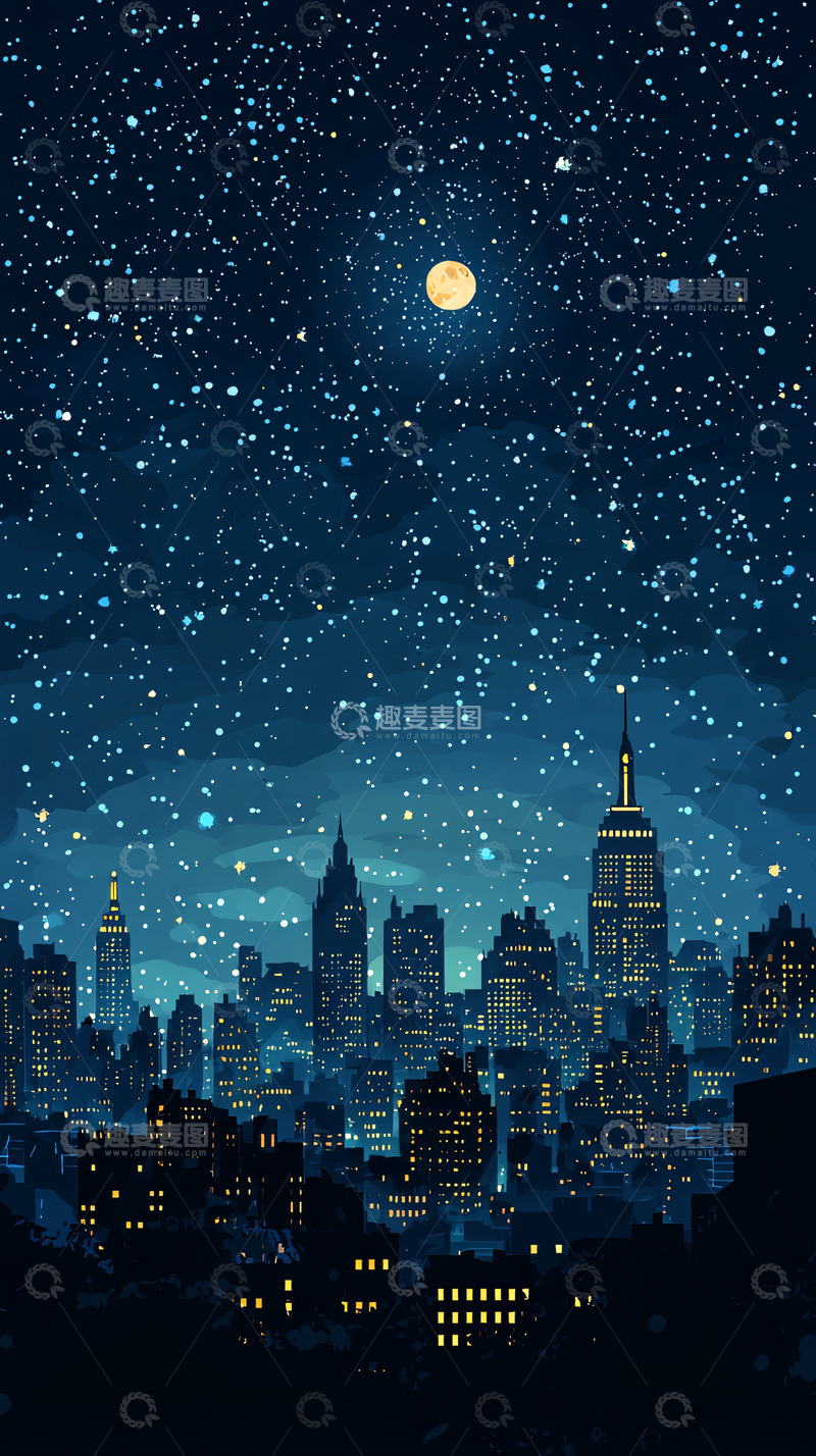 高清大图下载【趣麦麦图】星空下的纽约夜景