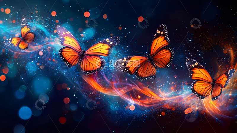 高清大图下载【趣麦麦图】星空背景中的橙色蝴蝶