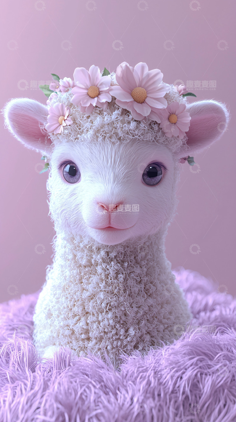 高清大图下载【趣麦麦图】戴花环的小羊
