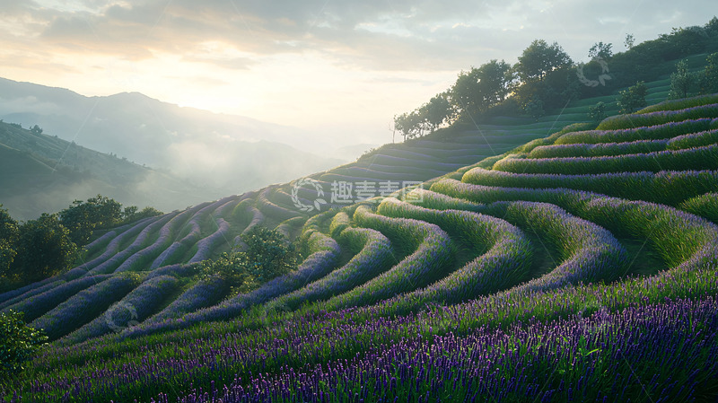 高清大图下载【趣麦麦图】日出薰衣草梯田