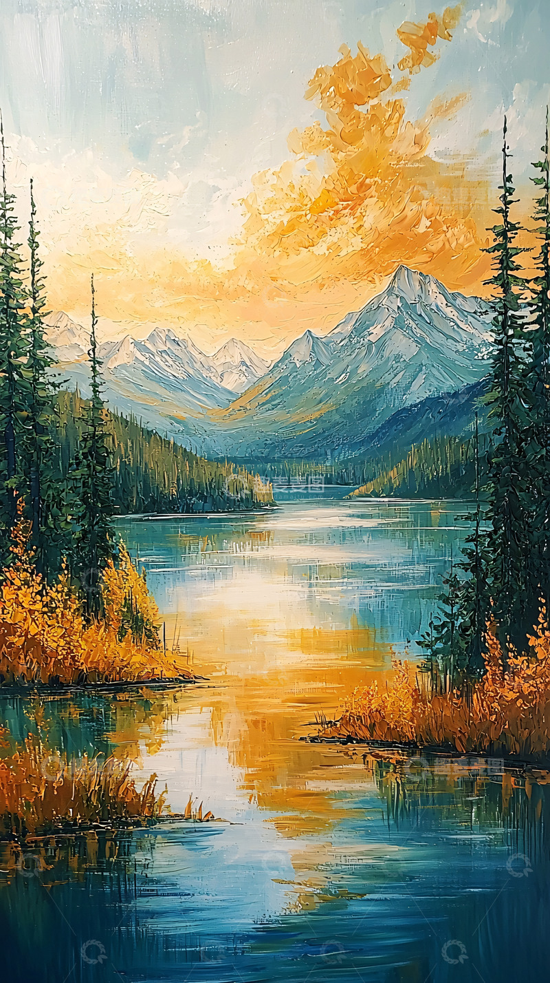 高清大图下载【趣麦麦图】山湖日落景色