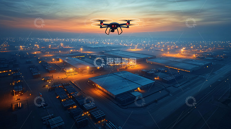 高清大图下载【趣麦麦图】城市夜景中的无人机