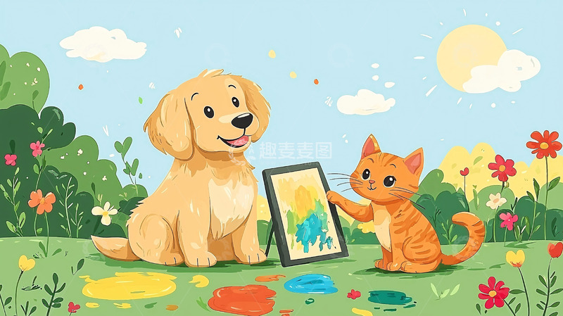 高清大图下载【趣麦麦图】狗狗猫咪绘画
