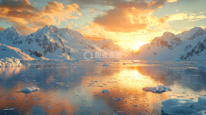 高清大图下载【趣麦麦图】南极日落雪山冰川