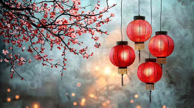 高清大图下载【趣麦麦图】中式红灯笼