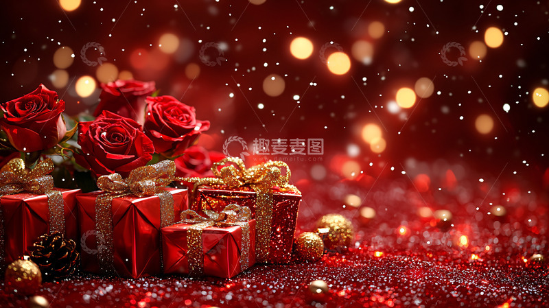 高清大图下载【趣麦麦图】红色玫瑰圣诞礼物
