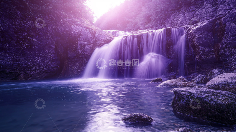 高清大图下载【趣麦麦图】山涧瀑布初醒