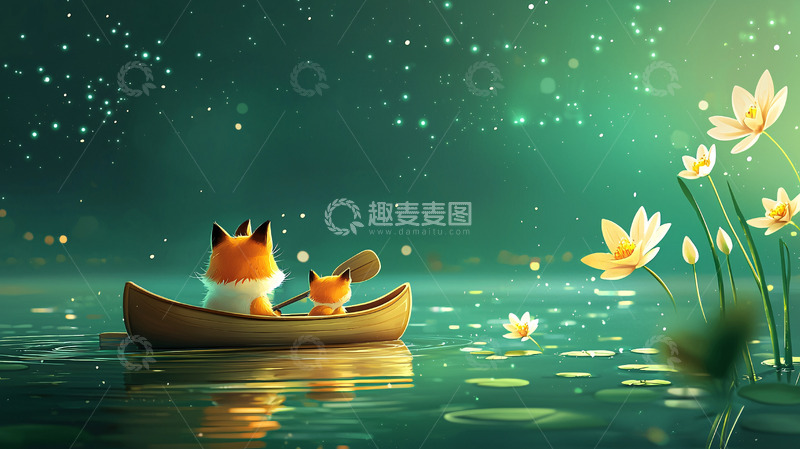 高清大图下载【趣麦麦图】小狐狸泛舟湖上