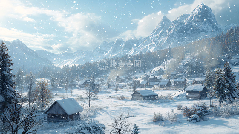 高清大图下载【趣麦麦图】雪山村庄冬季景色
