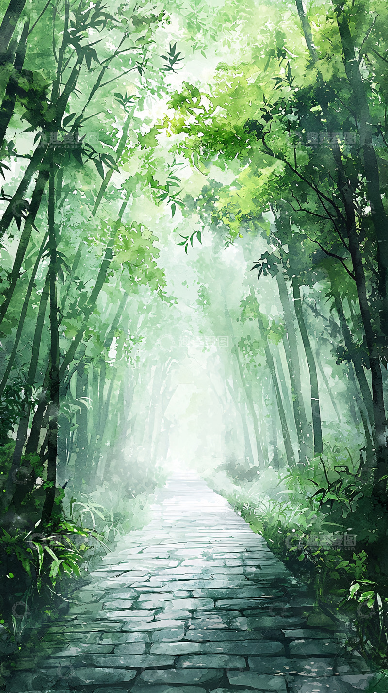高清大图下载【趣麦麦图】水墨竹林小径