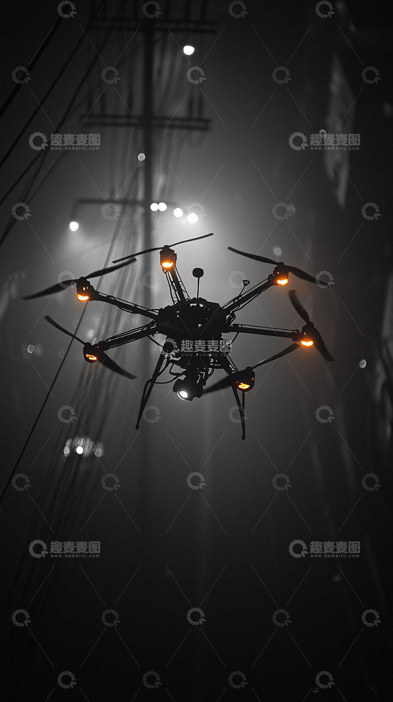 高清大图下载【趣麦麦图】黑暗巷弄中的无人机