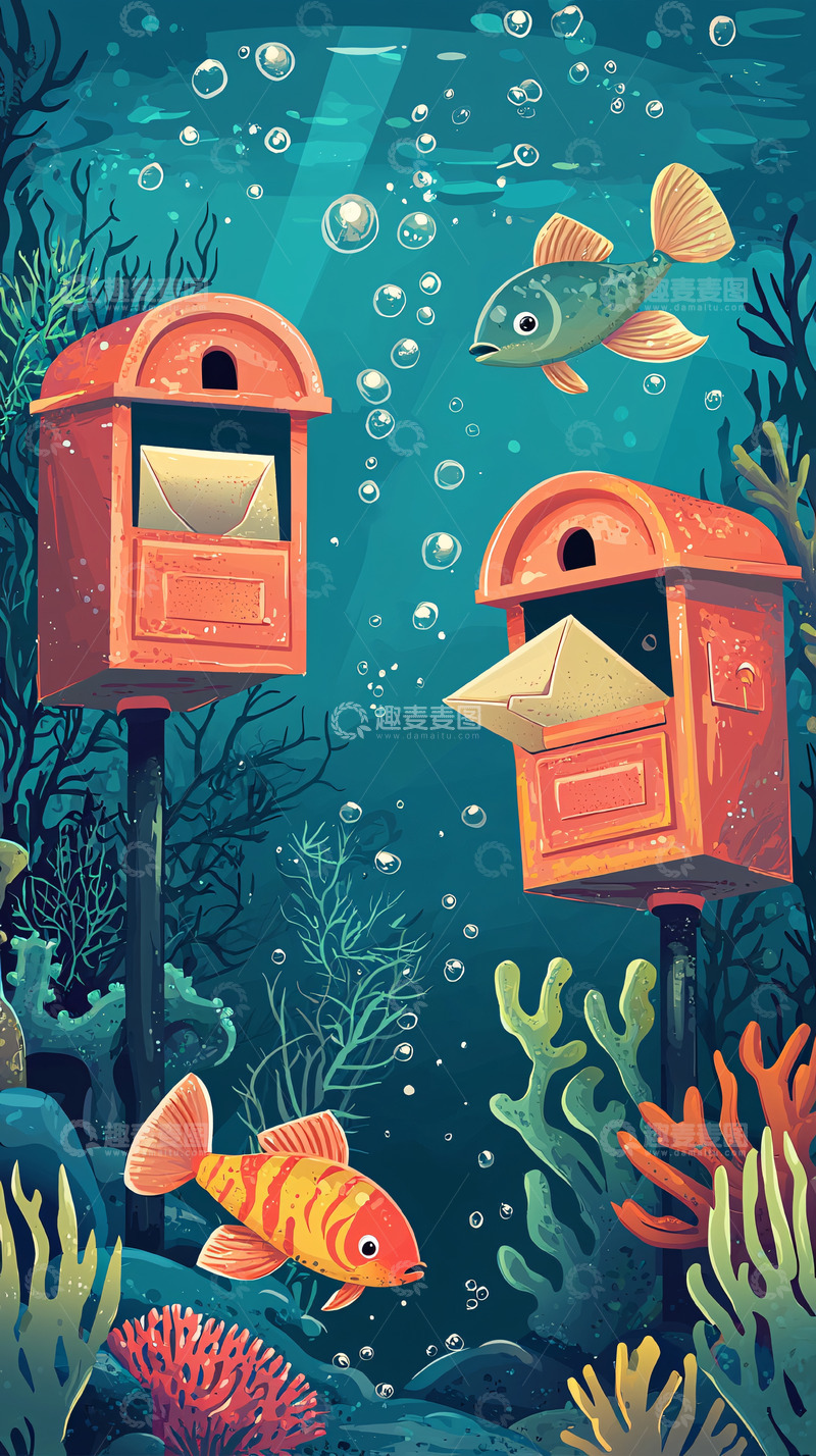 高清大图下载【趣麦麦图】海底邮筒