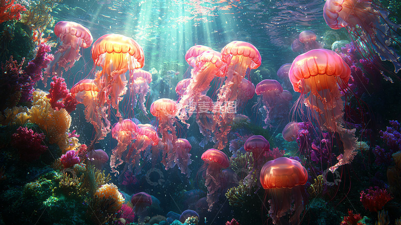 高清大图下载【趣麦麦图】水母群在海底漫游