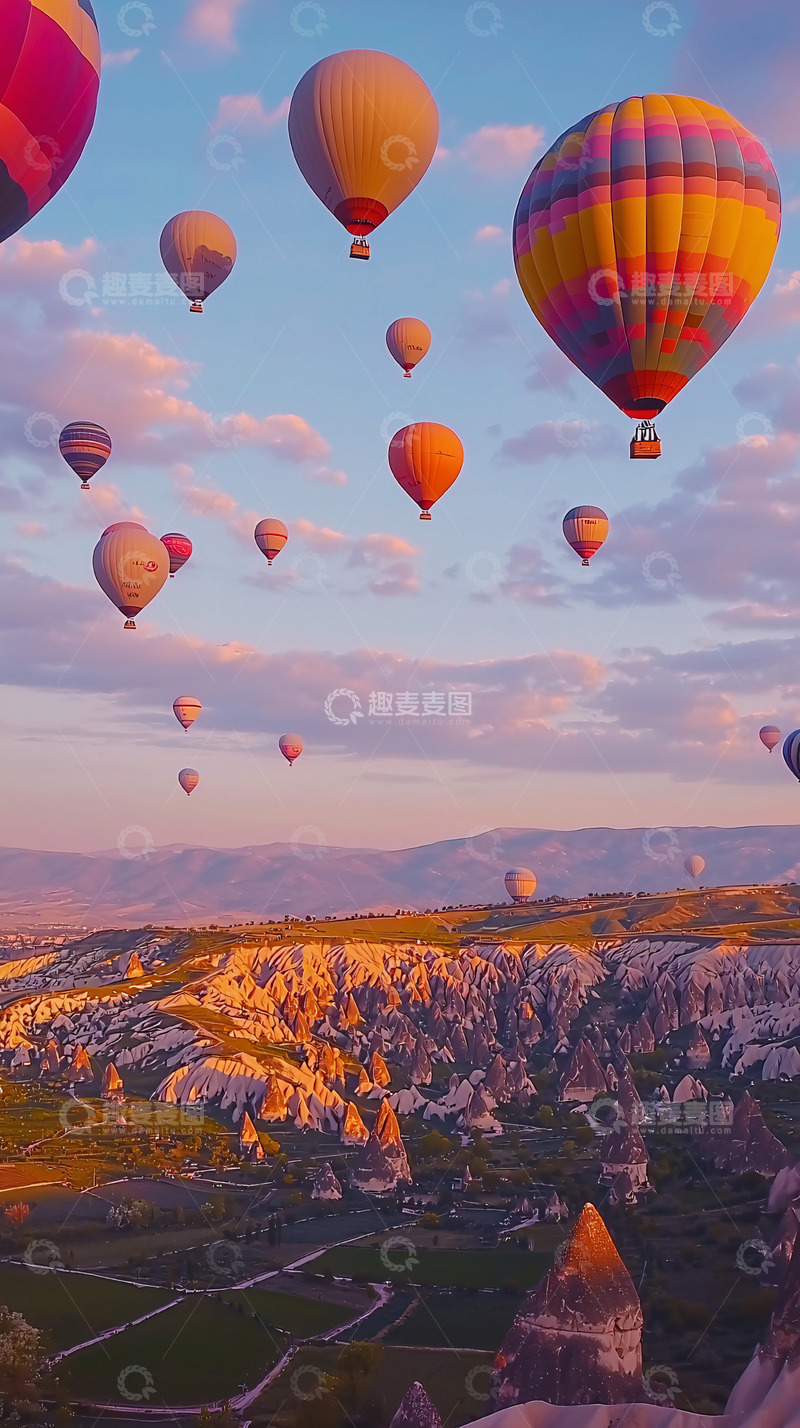 高清大图下载【趣麦麦图】高空中热气球飞行